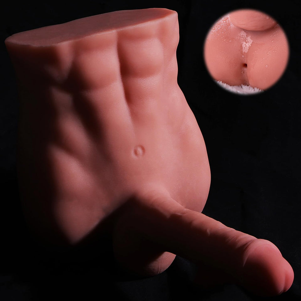 Male Sex Doll with Flexible Dildo, 2 in 1 Realistic Torso Sex Dolls 7 Inches Huge Penis for Masturbation, Tight Anal Hole for Ga