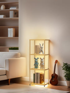 Manbur Display Shelf With Dimmable Led Floor Lamp, Display Cabinet With Glass Bookcase, Home Decor, Bedroom Decor, Bookshelf Wit