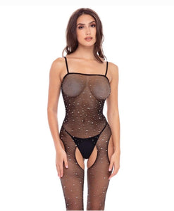 Rene Rofe Sparkle Crotchless Bodystocking Black O/S