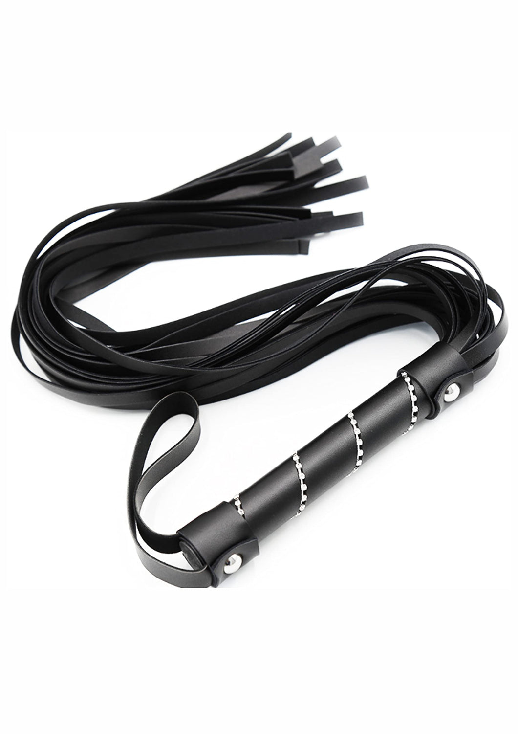 Premium Sex Whip with Rhinestones for Bedroom Play, Faux Leather Floggers Adult Play, BDSM Whip for Spanking, Black