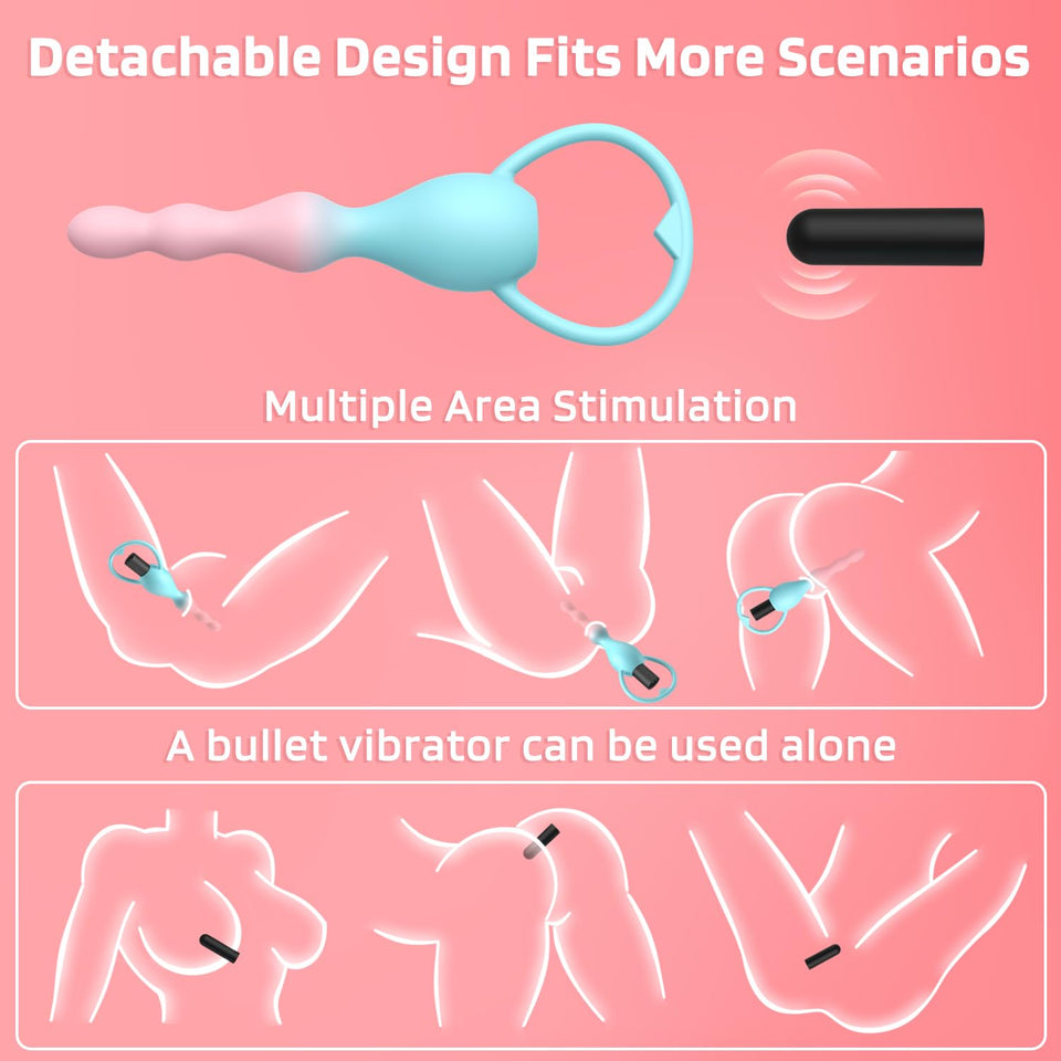 Vibrating Anal Beads Anal Plug with 10 Vibration Modes, Vibrating Butt Plug Sex Toys for Beginner, Anal Sex Toys Waterproof Bull