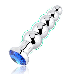 Anal Beads, Blue Jewelry Metal Butt Plug Anal Trainer with 5 Graduated Balls Fetish Kinky Sex Toys Love Tools for Couple Lover