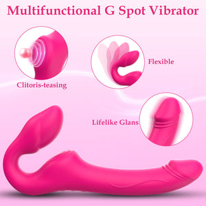 Strapless Strap-On Double-Ended Dildo with 10 Modes & Remote Control, Anti-Slip Silicone Realistic G-Spot Anal Dildo Vibrator Vi