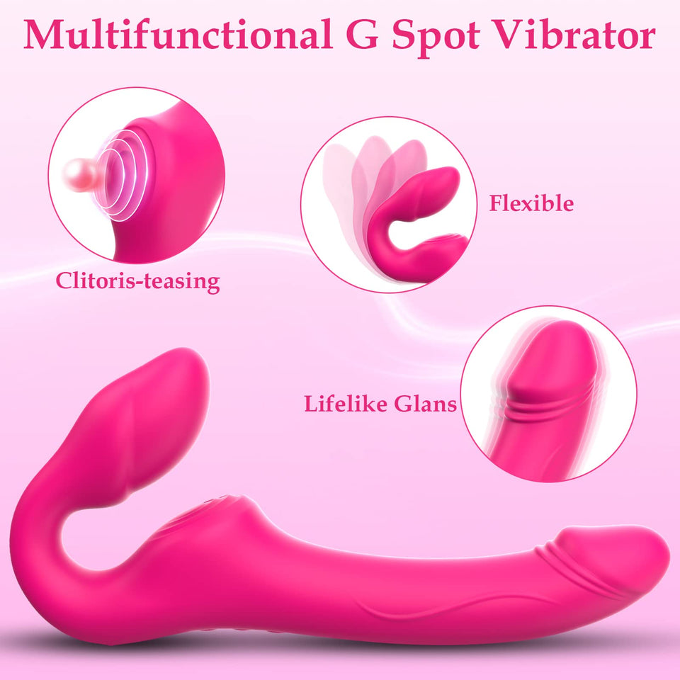 Strapless Strap-On Double-Ended Dildo with 10 Modes & Remote Control, Anti-Slip Silicone Realistic G-Spot Anal Dildo Vibrator Vi