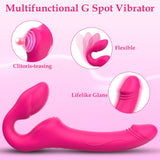Strapless Strap-On Double-Ended Dildo with 10 Modes & Remote Control, Anti-Slip Silicone Realistic G-Spot Anal Dildo Vibrator Vi