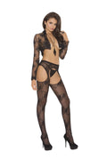 Elegant Moments Women'S Plus Lace Suspender Pantyhose, Black, One Size