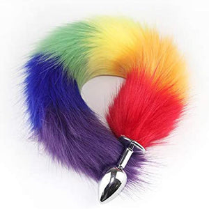 Ooiixx Butt Plug Fox Tail Cosplay Anal Plug Anal Butt Plug Adult Sex Toys for Beginner Women Men Couple (18 '' Rainbow-1)