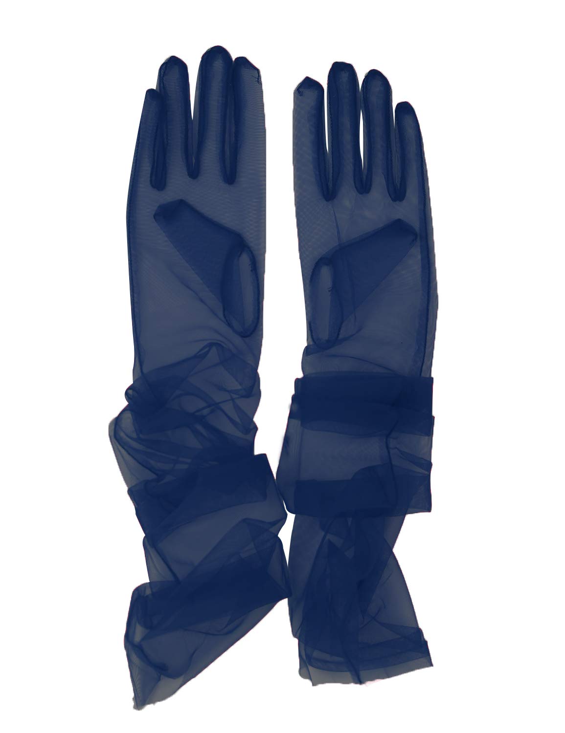 QRBTSCL YCShun Womens Tulle long Wedding Bridal Gloves Long Opera Party Gloves 27 Elbow Length Sheer Gloves Navy Blue