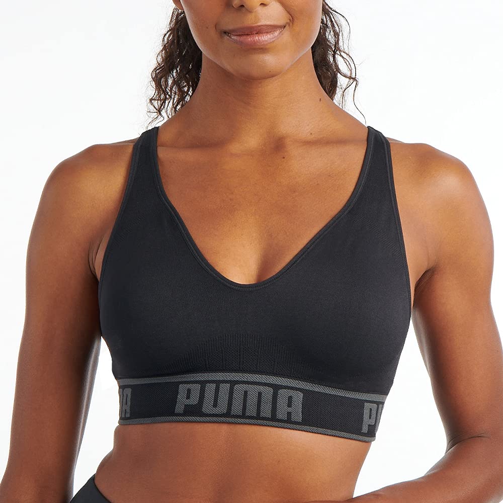 PUMA Womens Seamless Sports Bra, Black/Grey, Large