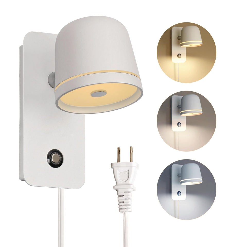 Aisilan Led Plug In Wall Sconce With Touch Dimmable Control Adjustable Wall Mounted Lamp Angle Anti-Glare Matte White Aluminum B