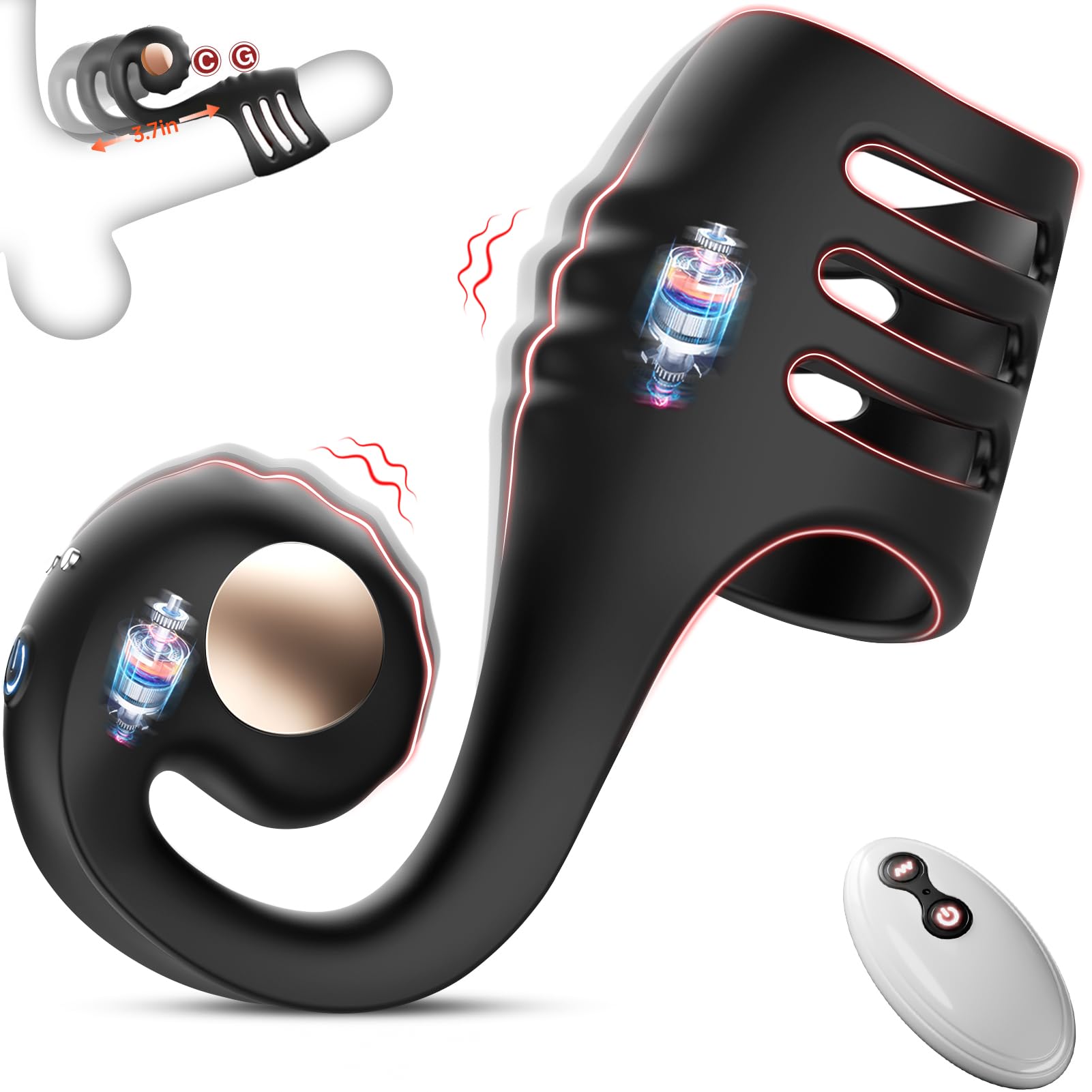 FYSHAVO Penis Ring Vibrator for Couples - Vibrating Cock Ring Sleeve with Snail-Shaped Vibrator Male Sex Toys, 10 Modes Remote C