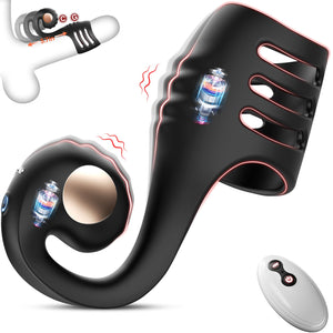 FYSHAVO Penis Ring Vibrator for Couples - Vibrating Cock Ring Sleeve with Snail-Shaped Vibrator Male Sex Toys, 10 Modes Remote C