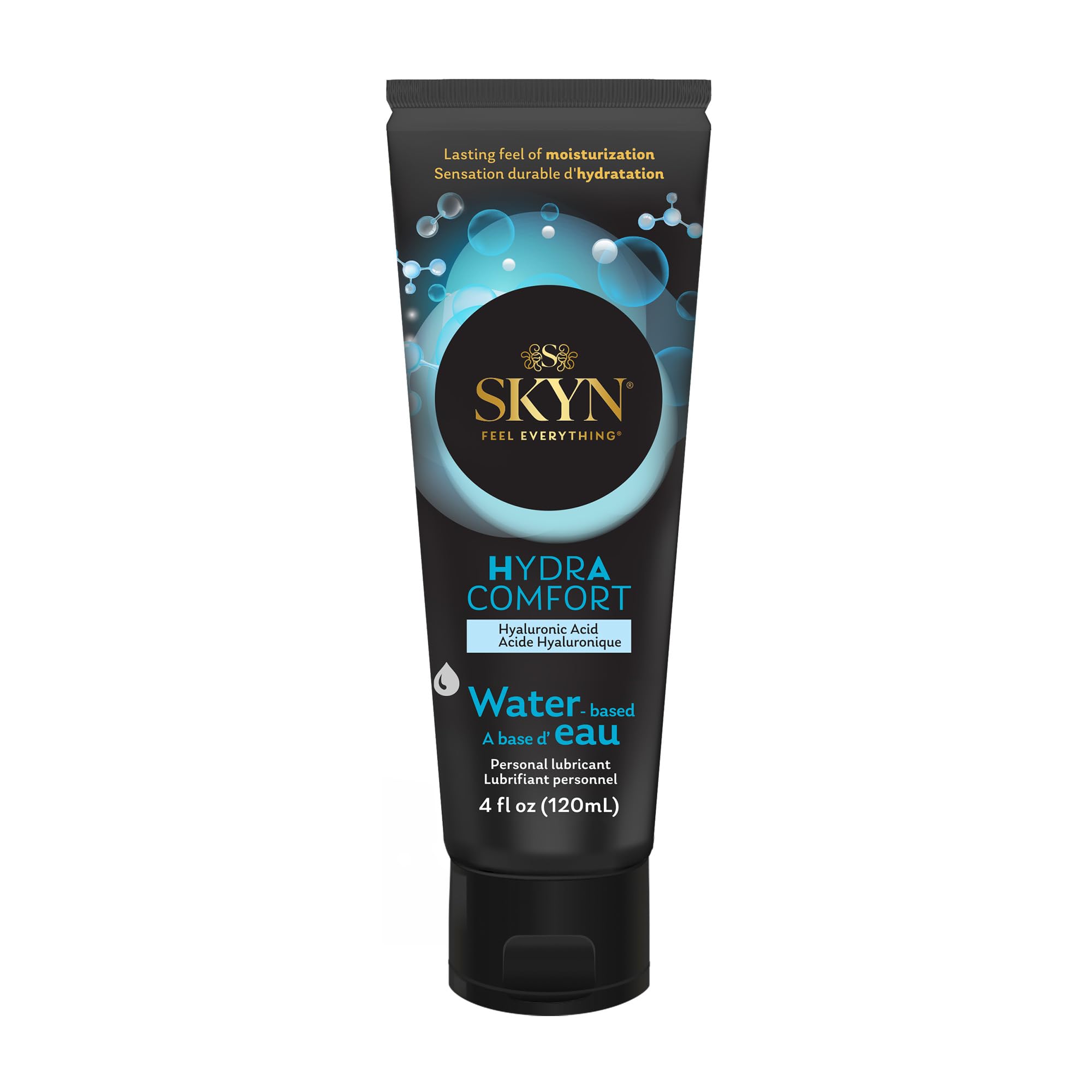 SKYN HydrAcomfort Premium Water-Based Lubricant with Hyaluronic Acid - 4 oz- Long-Lasting Moisturizing Formula, Non-Sticky & Eas