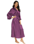 MizzGenio Womens Plus Size Long Silk Robes Long Satin Kimonos Plus Size Long Robes Dressing Gown, Purple,4X-Large-5X-Large Plus