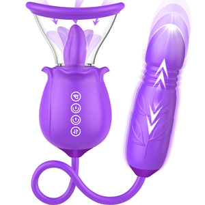 Rose Sex Toy for Womens Sex Toys - 3in1 Rose Adult Tools with 7 Tongue Licking & 3 Thrusting Vibrator Dildo Adult Sex Toys for C