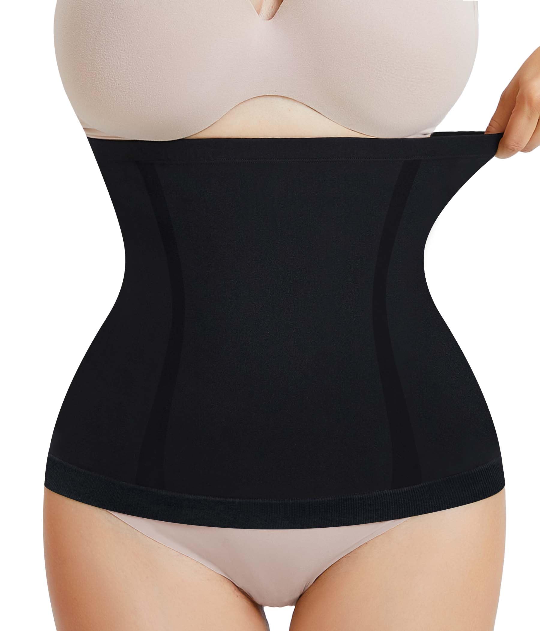 AOSBOEI Waist Trainer Shapewear Tummy Control Waist Cincher Girdle Body Shaper Postpartum Recovery Belt Belly Band Wrap (Black, 