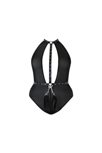 Dreamgirl Women'S Lingerie Stretch Mesh Teddy With Clasped Wrist Restraints, Black, One Size Queen