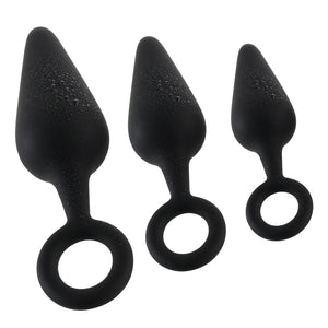 Silicone Anal Plug Training Kit with Safe Pull Ring, 3pcs Butt Plug Trainer Set,Anal Sex Toy Trainer Kit for Beginners Men Women