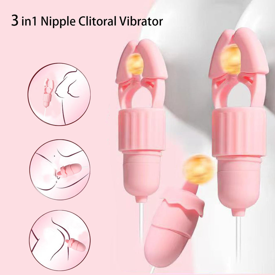 Nipple Clamps Adult Sex Toys, Nipple Vibrator Women Sex Toys with 12 Vibration & Tongue Licking Modes, Vibrating Nipple Toy Clit