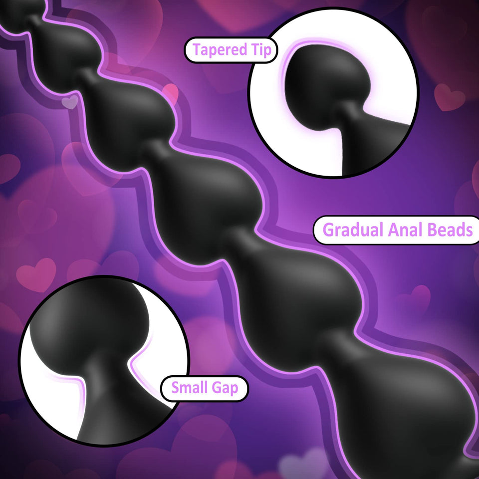 Anal Beads, Cute Silicone Flexible Anal Chain Butt Plug with 6 Gradual Balls and Pull Loop Prostate Massager G-spot Stimulator T