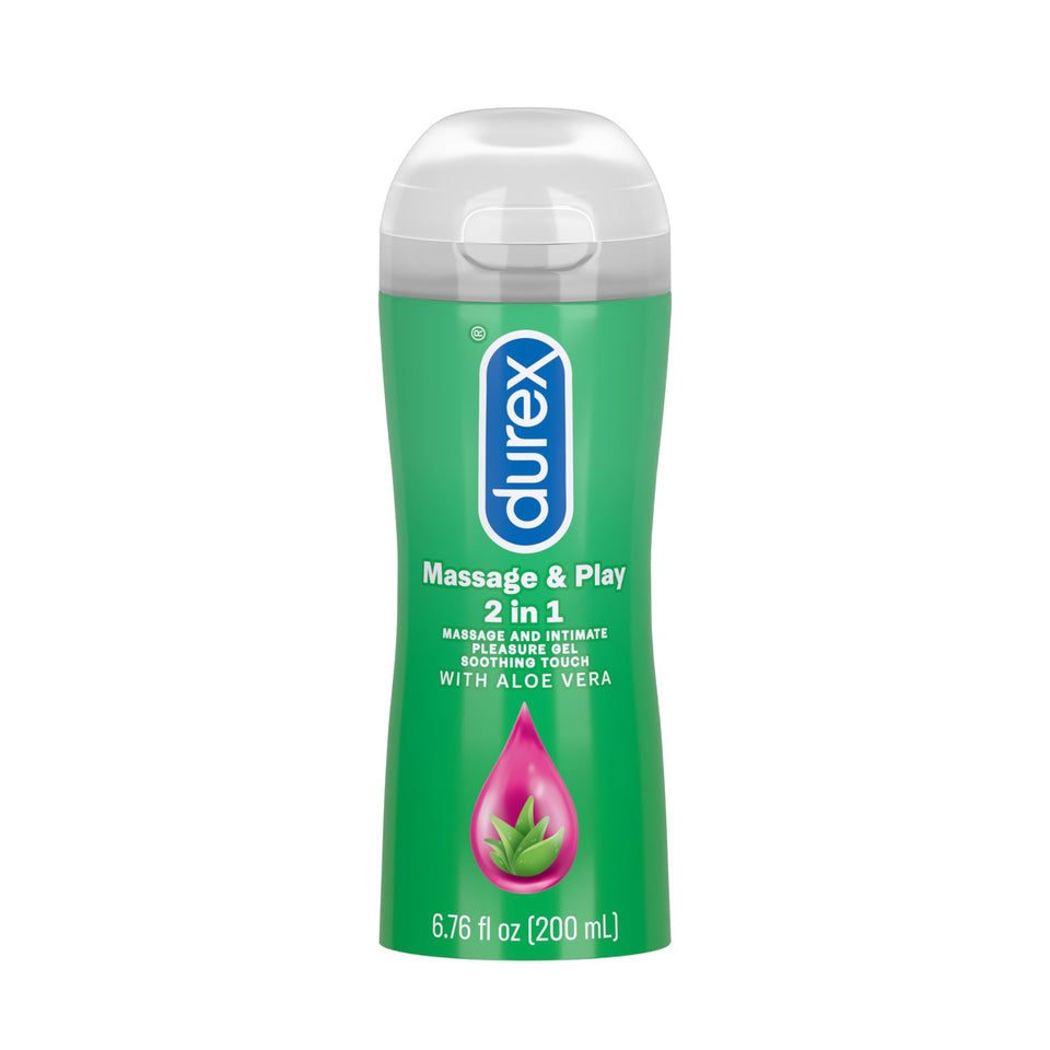 Lubricant, Durex Massage Gel & Personal Lubricant, Durex Massage & Play 2 in 1 Lubricant, 6.76 oz., Soothing Touch with Aloe Ver