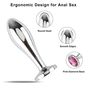 Anal Plug Adult Toys, 3Pcs Anal Butt Plug Set Anal Toys Metal Butt Plug with Crystal Diamond Sex Toys for Adult Unisex (Pink)