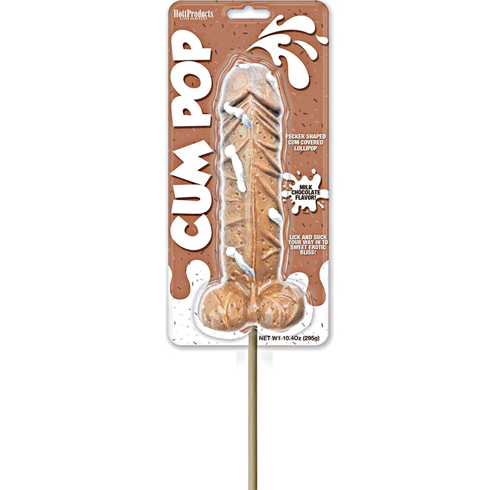 Hott Products Cum Pop Milk Chocolate Flavor Hard Candy Lollipop, Beige and White Streaks, 0.65 Pound