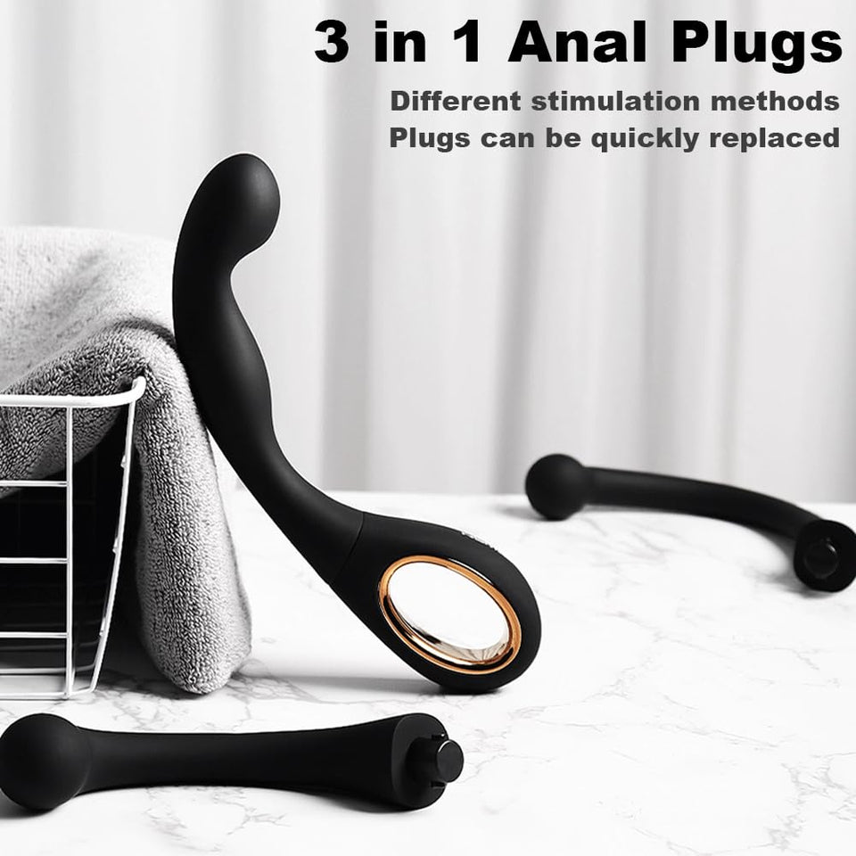 Heuceo Silicone Butt Plug Trainer Set 3 Shape Anal Plug Kit, Male Prostate Stimulate Massager G-spot Stimulation Anal Beads Dild
