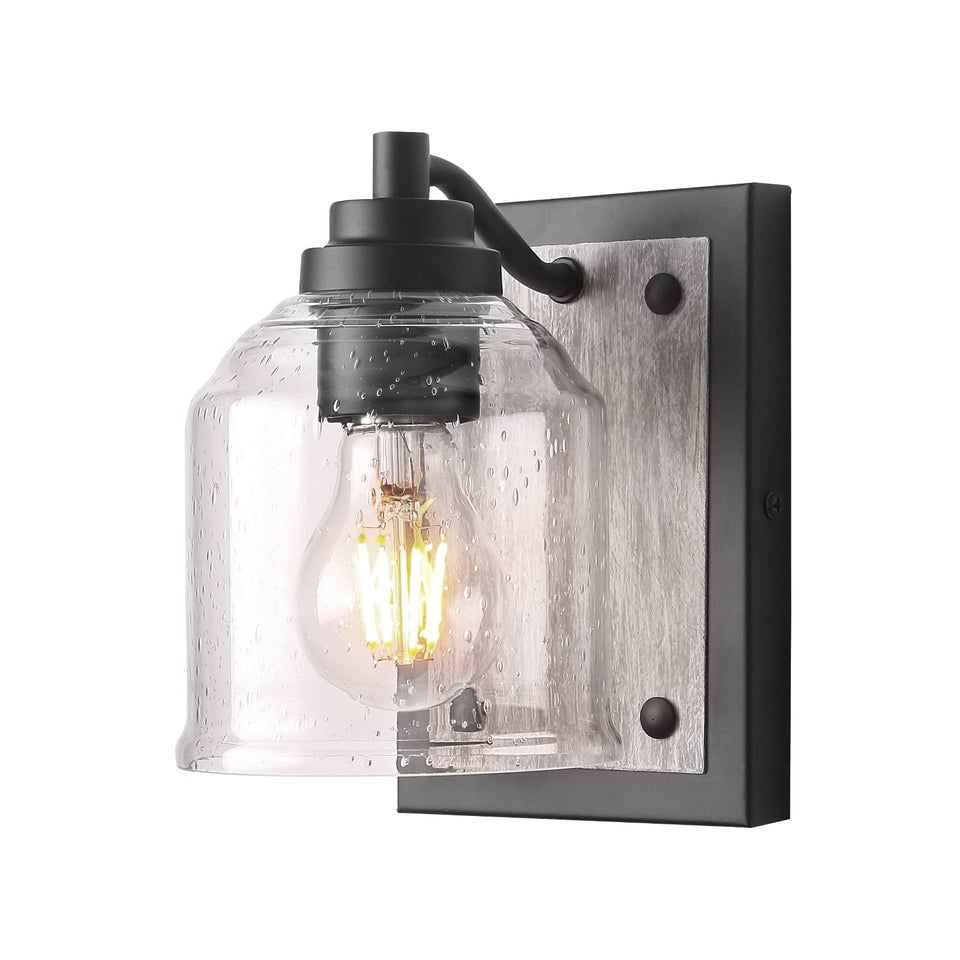 5'' Large Farmhouse Bathroom Vanity Light,Handmade Grey Wood Vanity Light With Bubble Glass Shades,1-Light Rustic Wall Sconce Li