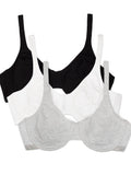 Fruit of the Loom womens Cotton Stretch Extreme Comfort T Shirt Bra, Black/White/Grey Heather, 36B US