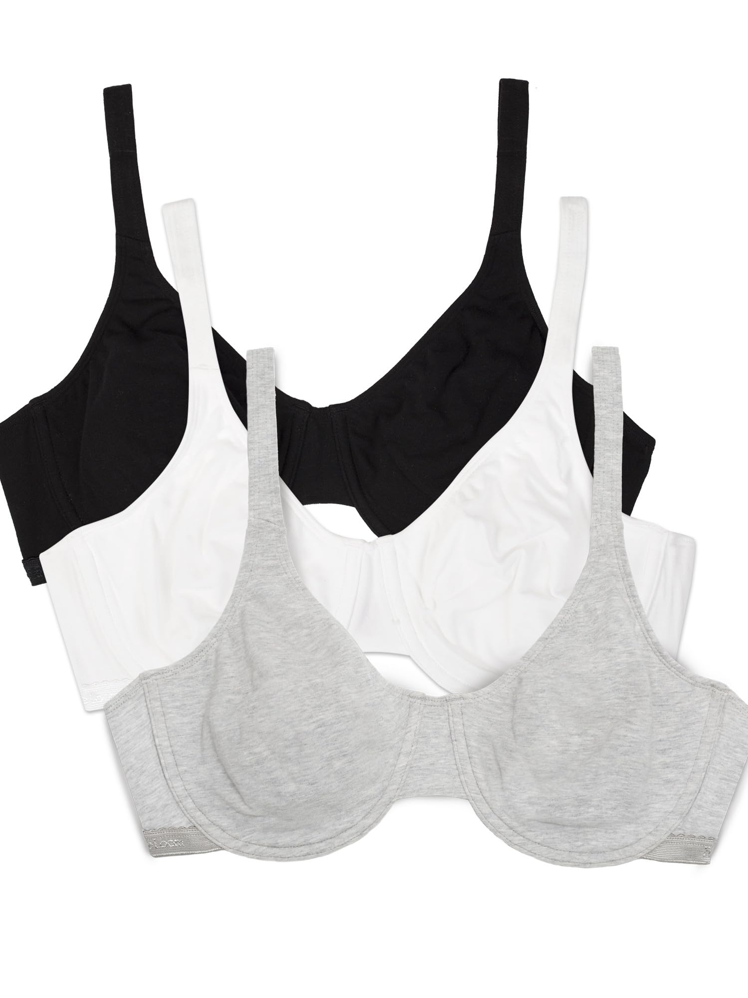 Fruit of the Loom womens Cotton Stretch Extreme Comfort T Shirt Bra, Black/White/Grey Heather, 36B US