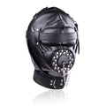 Full Face Mask Head Hood Faux Leather Open Mouth Bondage Restraints Face Mask with Lid, Fetish BDSM SM Game Blindfold, Full Head