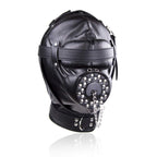 Full Face Mask Head Hood Faux Leather Open Mouth Bondage Restraints Face Mask with Lid, Fetish BDSM SM Game Blindfold, Full Head