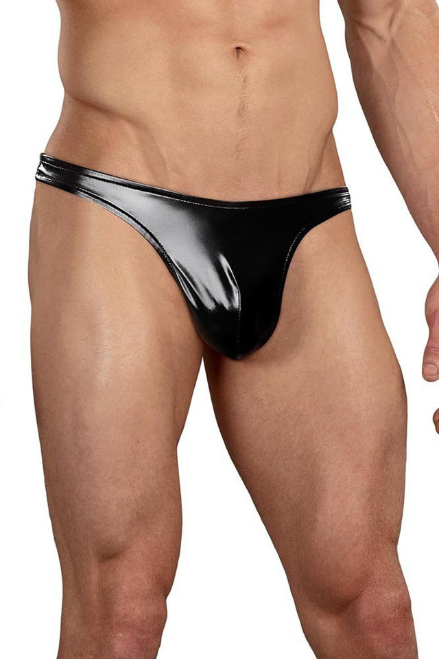 Male Power Rubber Classic Thong, Black, Medium