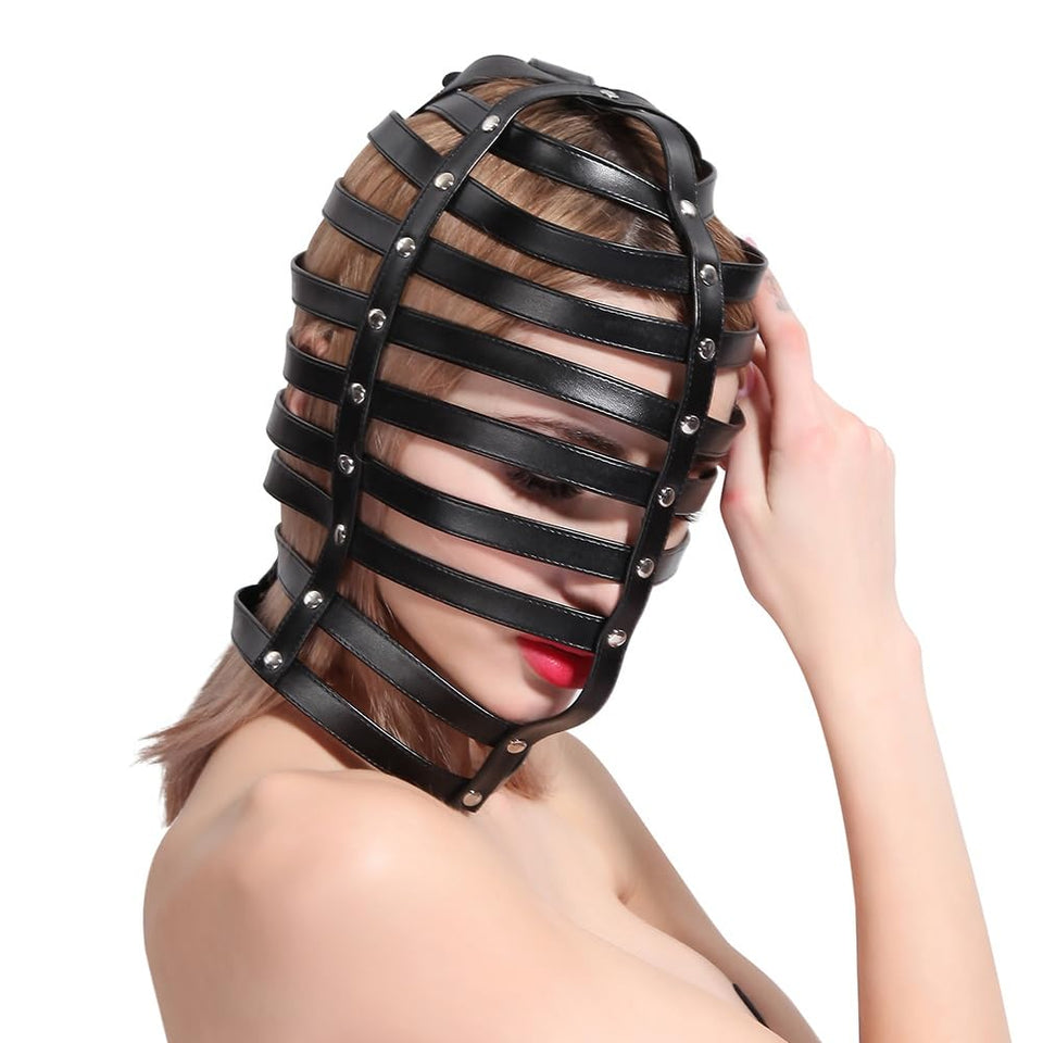 Sex Factory Bondage Hood,BDSM Adjustable Leather Mask Fetish SM Cosplay Masquerade Head Mask Sex Toy for Men Women Couples