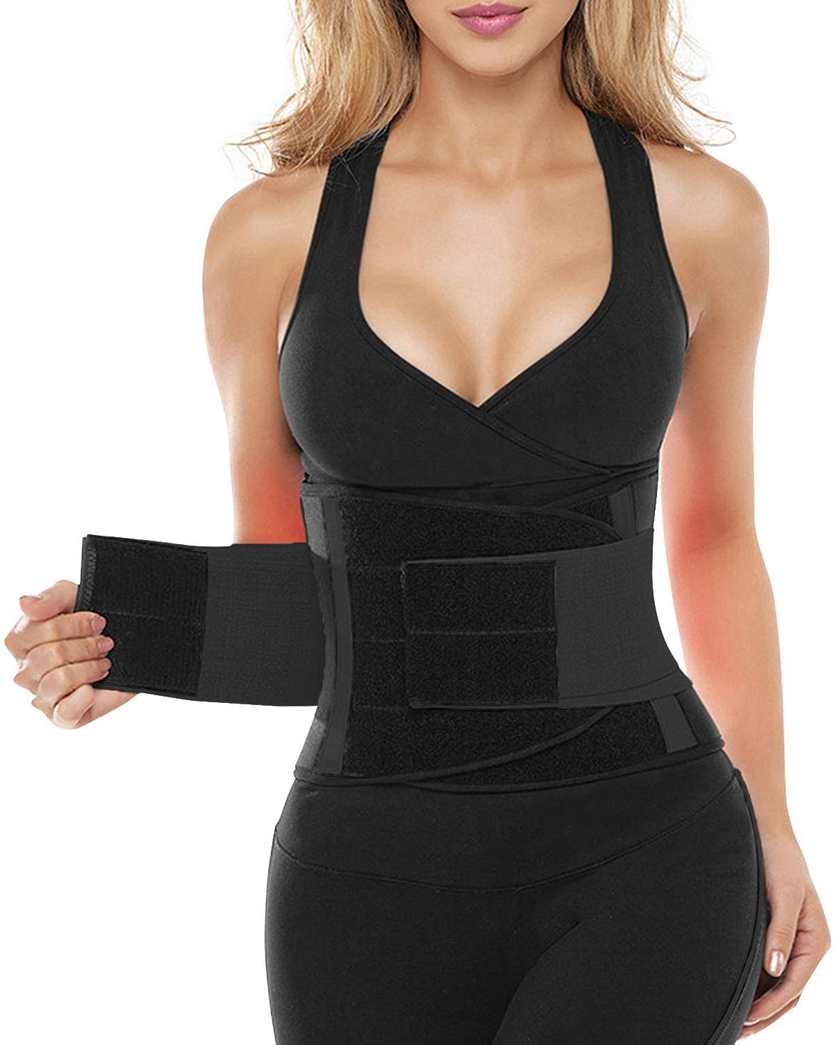 SHAPERX Women Waist Trainer Belt Waist Trimmer Belly Band Body Shaper Sports Girdles Workout Belt (SZ8002-Black, Large)
