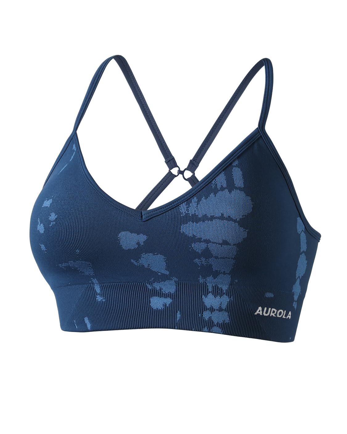 AUROLA Serpent Seamless Sports Bras for Women,Backless Padded Strappy Workout Gym Yoga Crop Tops,Water Blue,L