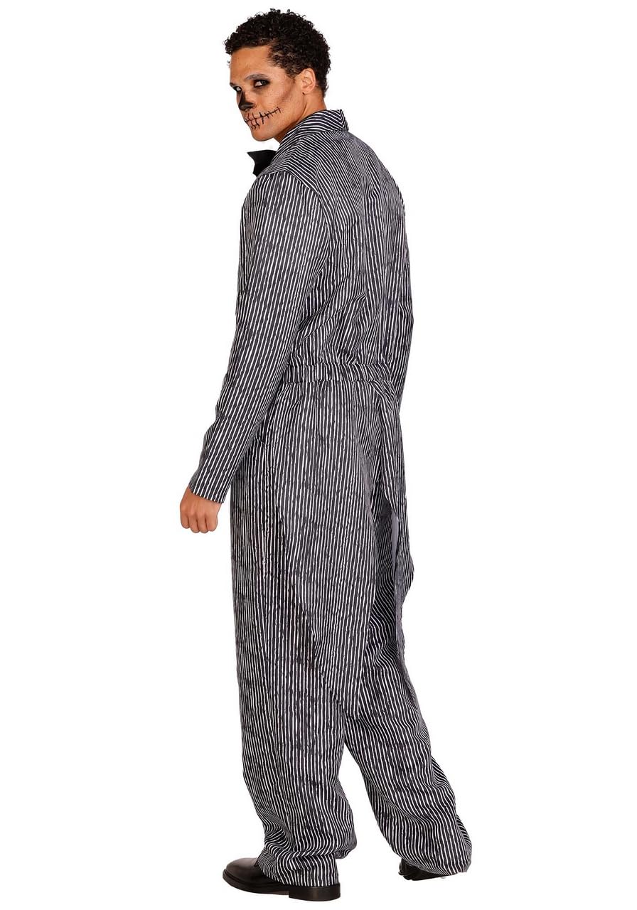 2 Pc Pinstriped Tux Jumpsuit, Includes One-Piece Button Front Jumpsuit And Bow Tie.