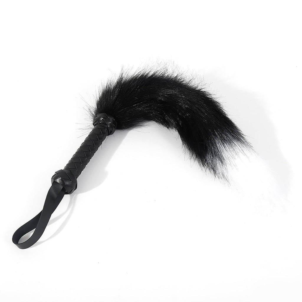 Kutocesy SM Tail Whip Black White Shaggy Couples Leather Whips and Paddle for Adults Sex Play Bedroom Feather Tickler Women