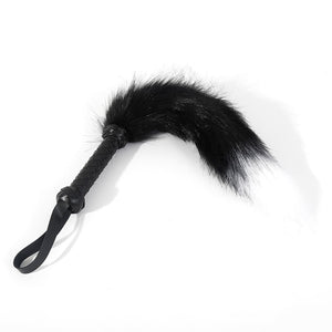 Kutocesy SM Tail Whip Black White Shaggy Couples Leather Whips and Paddle for Adults Sex Play Bedroom Feather Tickler Women