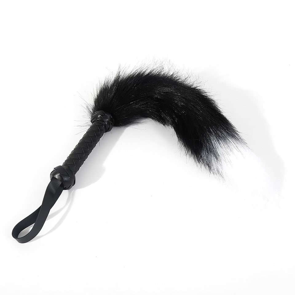 Kutocesy SM Tail Whip Black White Shaggy Couples Leather Whips and Paddle for Adults Sex Play Bedroom Feather Tickler Women