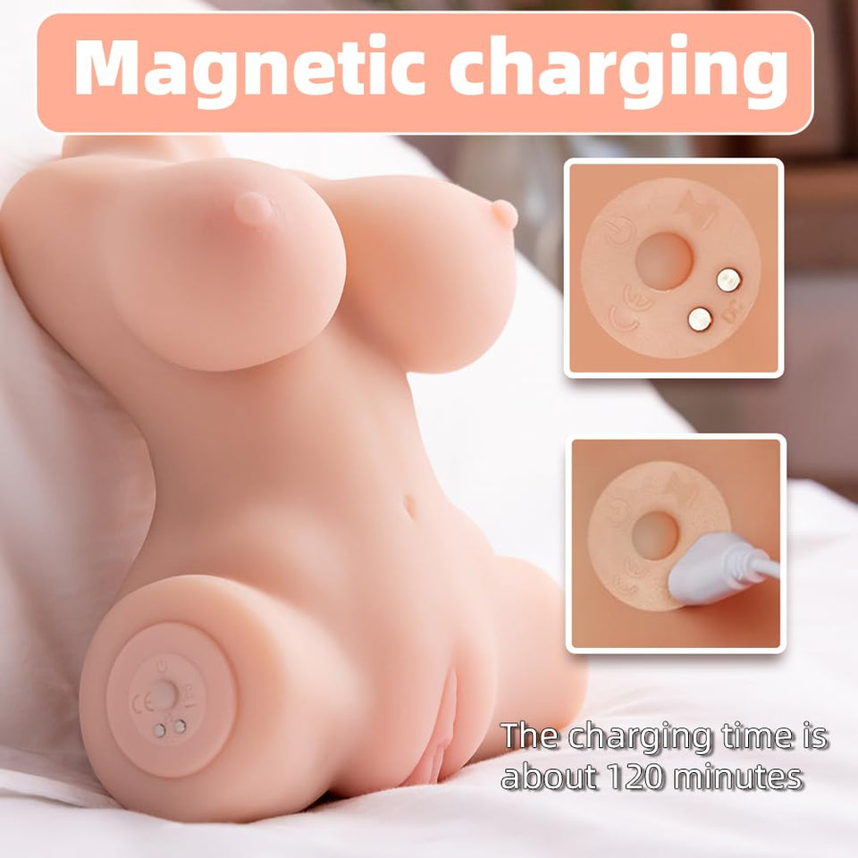 Vibrating Female Sex Doll Torso Automatic Male Masturbators with Sucking Motor, 3D Pocket Pussy Vibrator Adult Sex Toys for Men