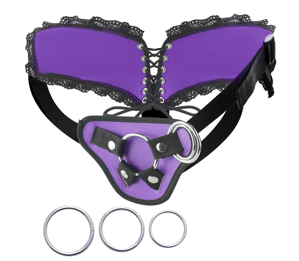 Strap-on Harness Adjustable Adult Sex Toy with 3 Different Sized O-Rings Suction Cup Dildo Compatible Harness,Accommodates up to