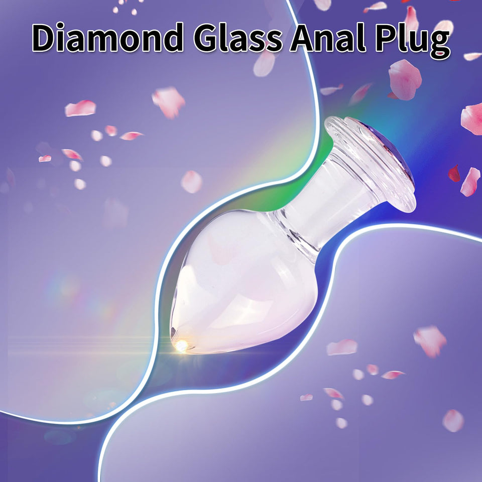 Crystal Glass Anal Plug with Luxury Jewelry Butt Plug Fetish Anus Stimulation Unisex Adult Anal Sex Toy (Purple, L)