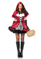 Leg Avenue 2 Piece Gothic Riding Costume Set-Sexy Hooded Cape And Peasant Dress For Women, Red/White, Medium
