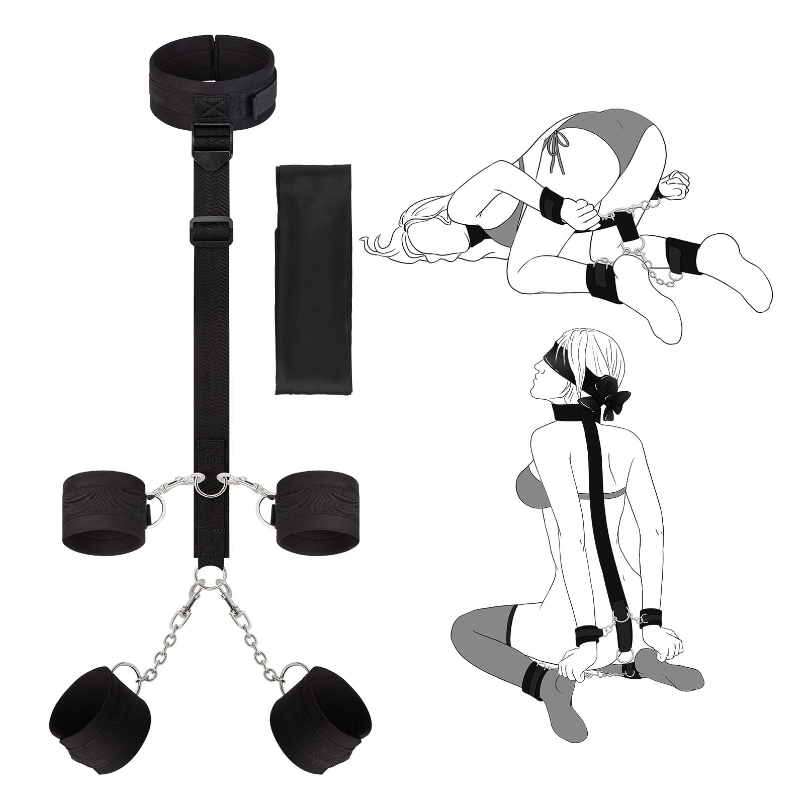 BDSM Adult Toys Bondage Kit - UTIMI Neck to Wrist Behind Back Collar Restraints with Handcuffs Ankle Cuffs Blindfold Restraint B