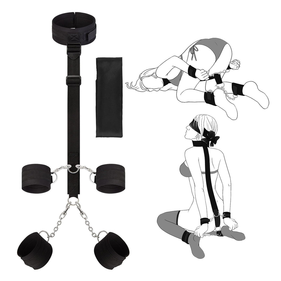 BDSM Adult Toys Bondage Kit - UTIMI Neck to Wrist Behind Back Collar Restraints with Handcuffs Ankle Cuffs Blindfold Restraint B