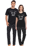 EISHOPEER Cotton Matching Pajama Set for Couple Printed Short Shirt and Long Pants Sleepwear Black and Eyelashes Small