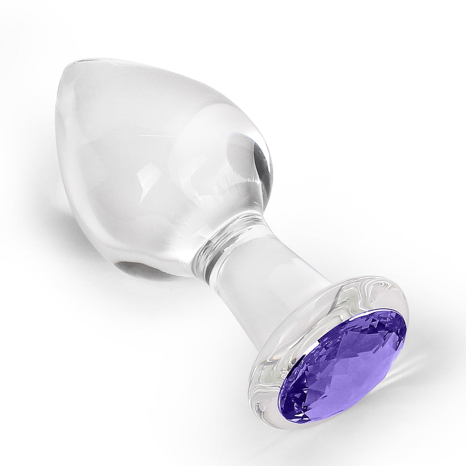 Crystal Glass Anal Plug with Luxury Jewelry Butt Plug Fetish Anus Stimulation Unisex Adult Anal Sex Toy (Purple, L)