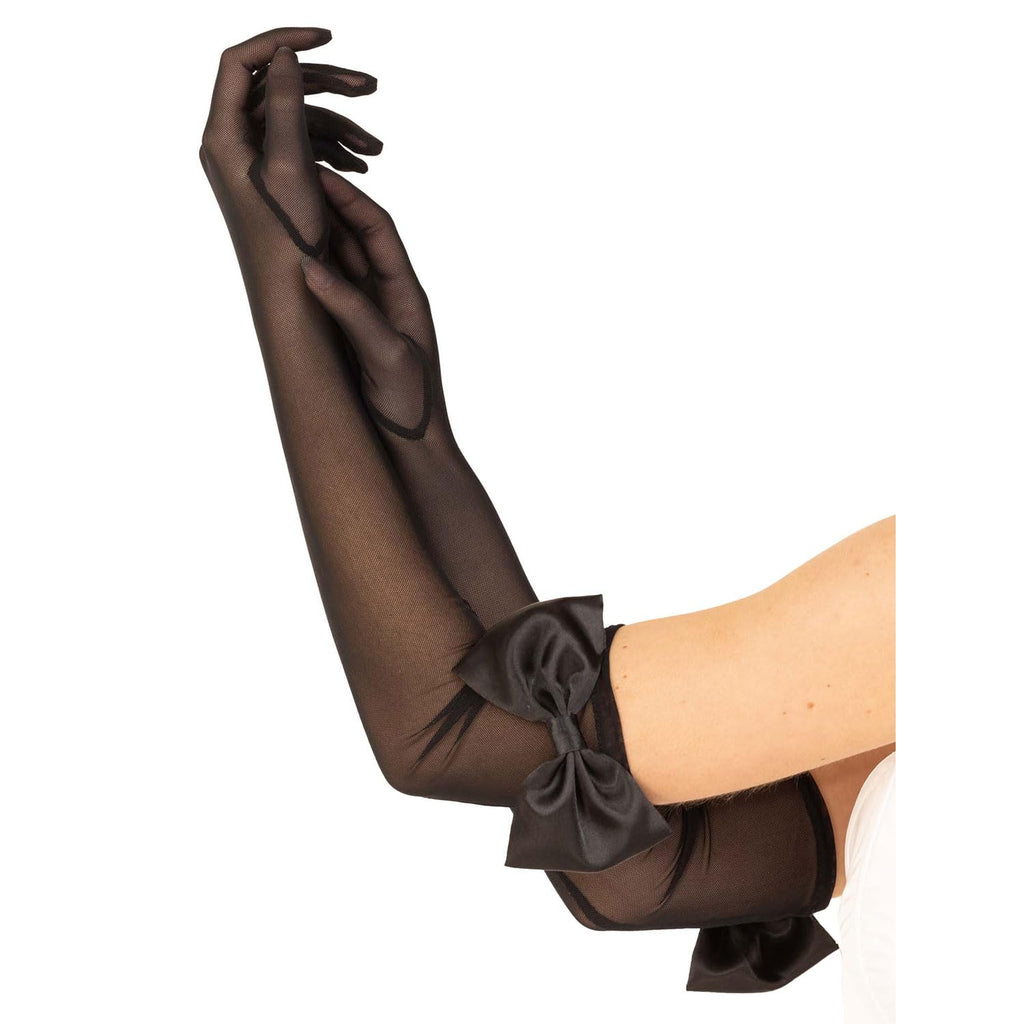 Sheer Mesh Opera Length Satin Bow Top Gloves.